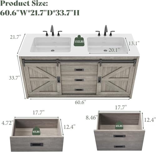 LUXOAK 61" Farmhouse Bathroom Double view 2