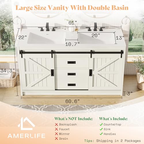 AMERLIFE 61" Farmhouse Double Bathroom view 2