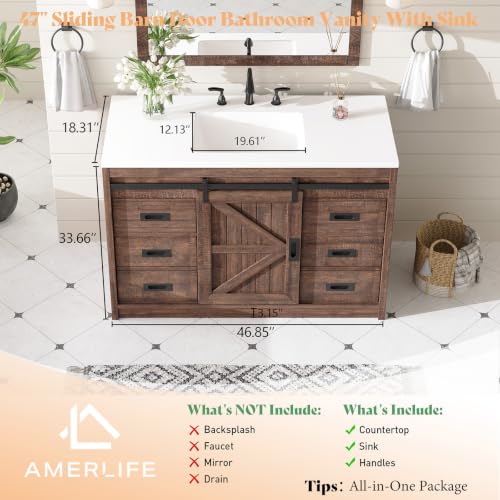 AMERLIFE 48" Farmhouse Freestanding Bathroom view 2