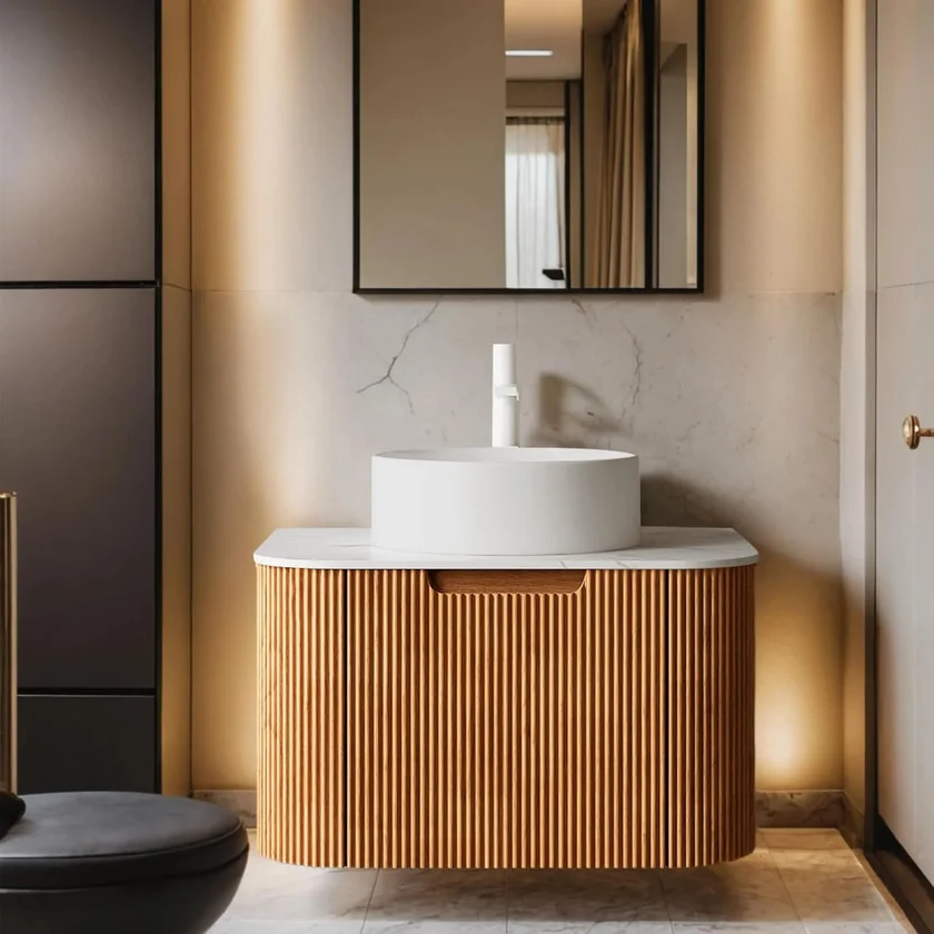 AmbroVania 24-Inch Modern Floating Bathroom Vanity with Sink, Ultra-Thin Ceramic Basin and Marble Top