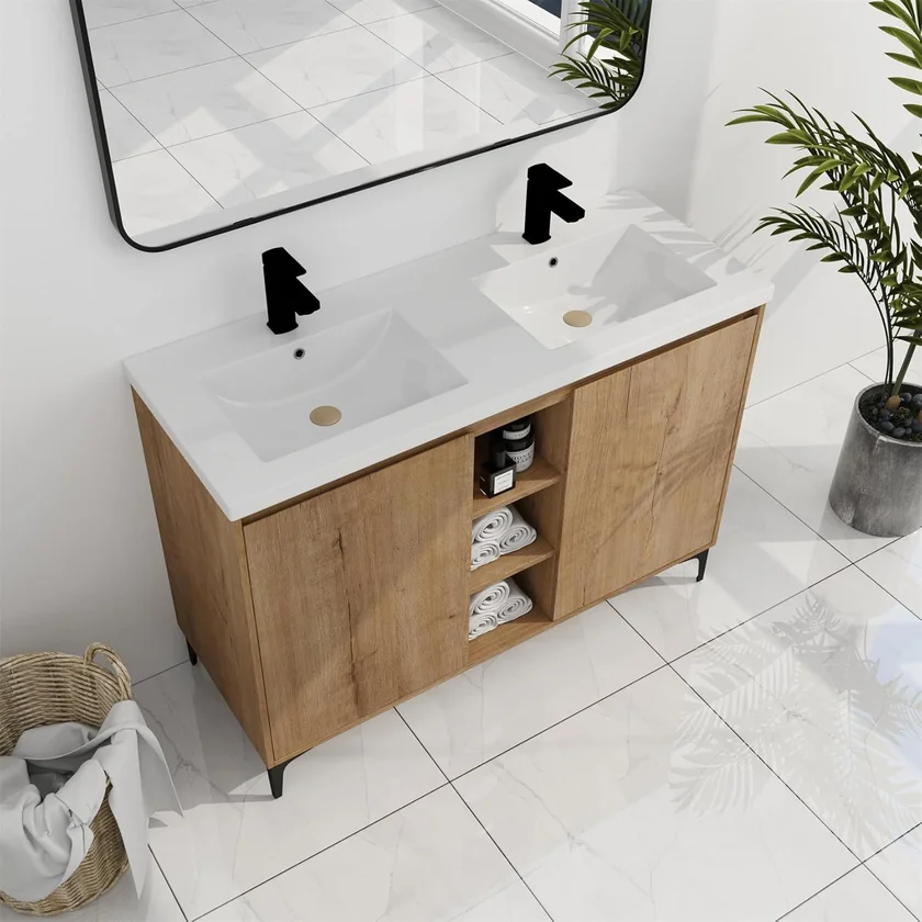 SSLine 48 Inch Double Sink Classic Oak Bathroom Vanity