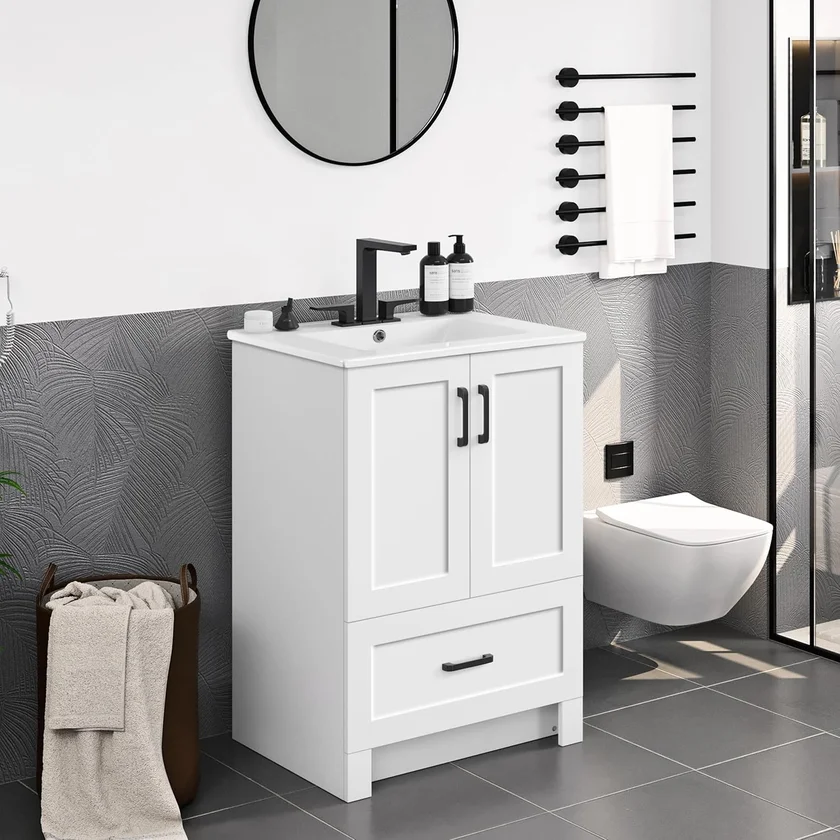 Yaheetech 24.5 Inch Modern Bathroom Vanity with Ceramic Basin