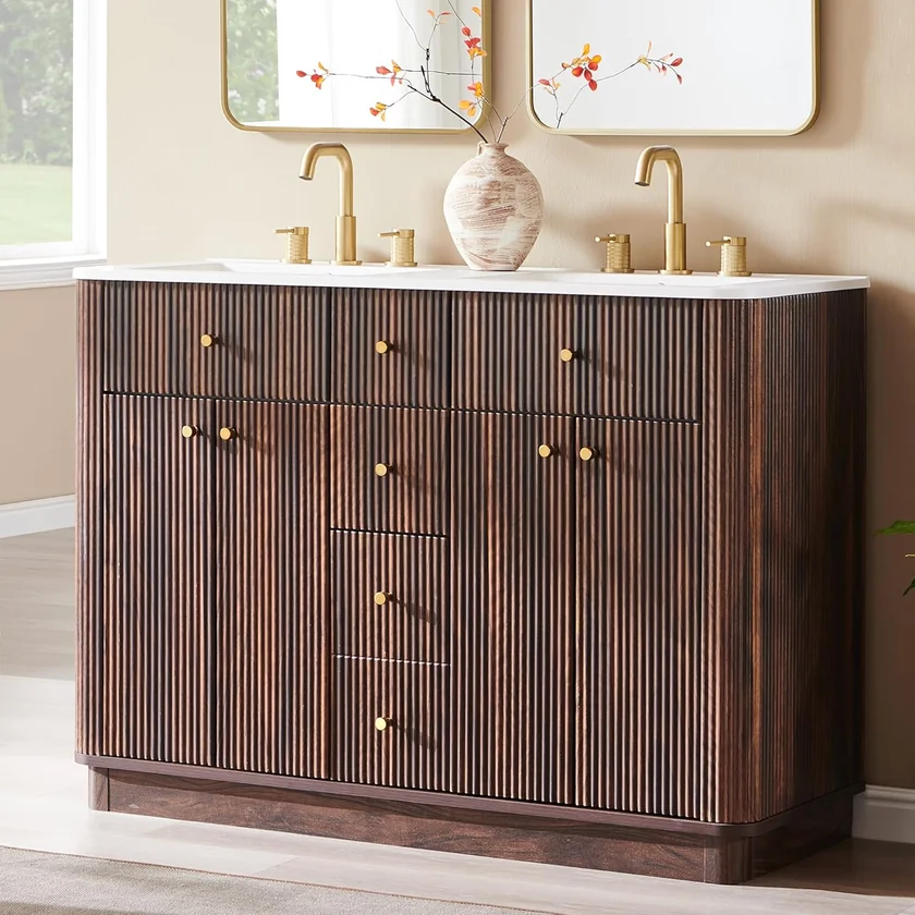 T4TREAM 48 Inch Double Sink Dark Walnut Vanity